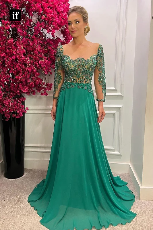 30836 - Unique Scoop Beads Long Sleeves Formal Evening Dress Green Mother of the Bride Dress Tunics Review highly