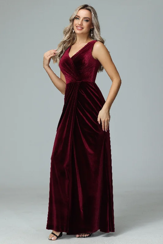 Elegant Sheath V-neck Velvet Winter Wedding Party Dresses Turtleneck Warm Winter