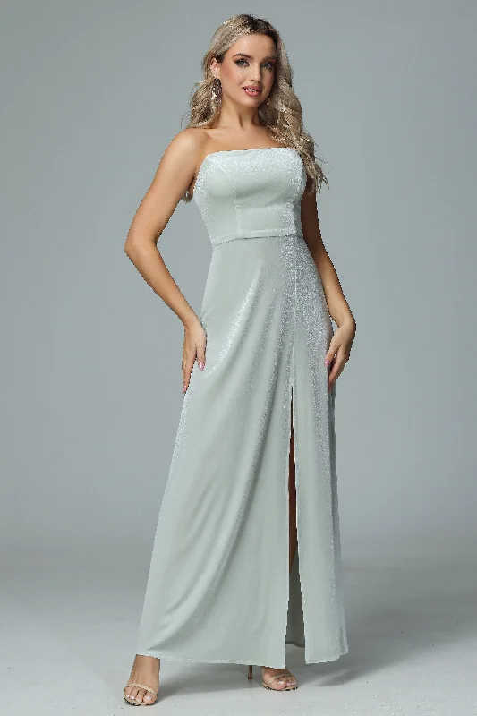 Formal Strapless Velvet Wedding Party Dresses with Slit sweetheart Neckline Romantic