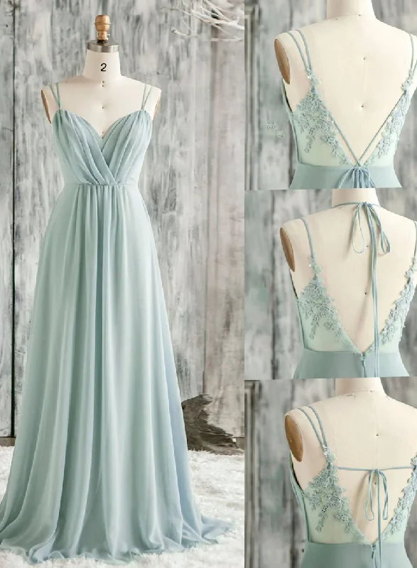 Light Green Chiffon with Lace Bridesmaid Dress, A-line Long Evening Party Dresses Tunics Leisure comfortable