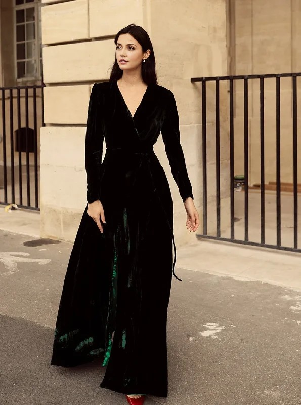 Long Wrap Formal Dresses Velvet Deep V-Neck Women Long Sleeve Wedding Guest Dress Evening Dresses Tunics Designer luxury