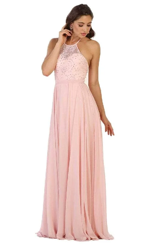 May Queen - MQ1507 Sleeveless Halter Neck Evening Dress - 1 pc Blush In Size 14 Available Tunics Spring floral