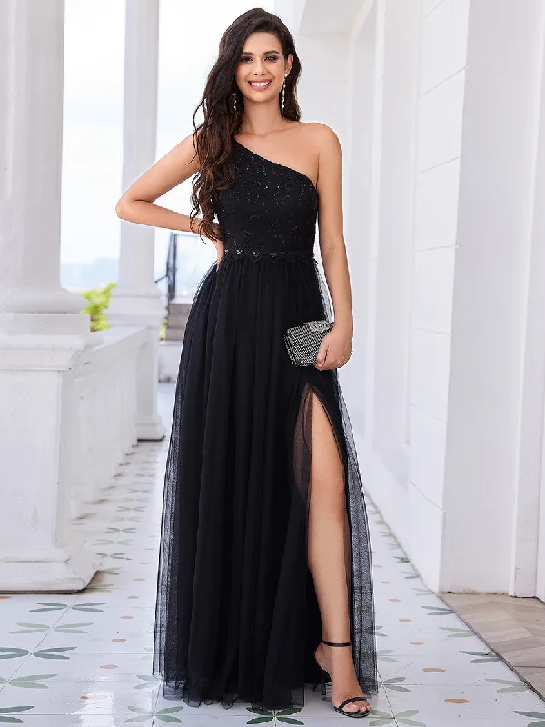 One-Shoulder Embellished Tulle Formal Evening Dress Tunics Top rated