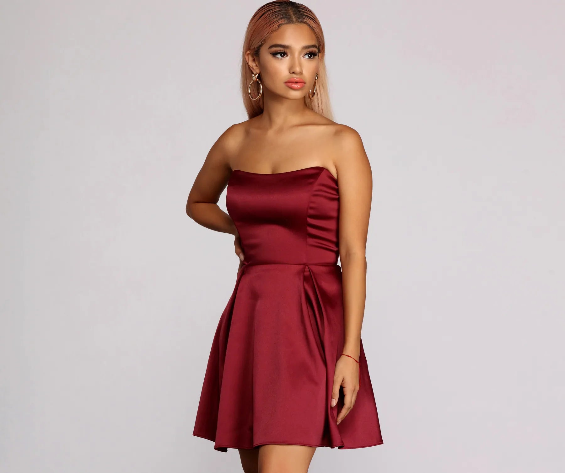 Paola Strapless Twill Party Dress Lace Sexy Club