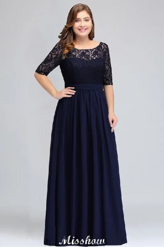 Plus Size Floral Lace A-line Evening Maxi Dress Half Sleeves Party Dress Tunics Vintage classic