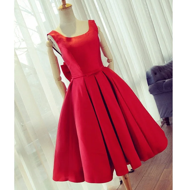 Red Satin Bow Back Party Dresses Halter Neckline Beach