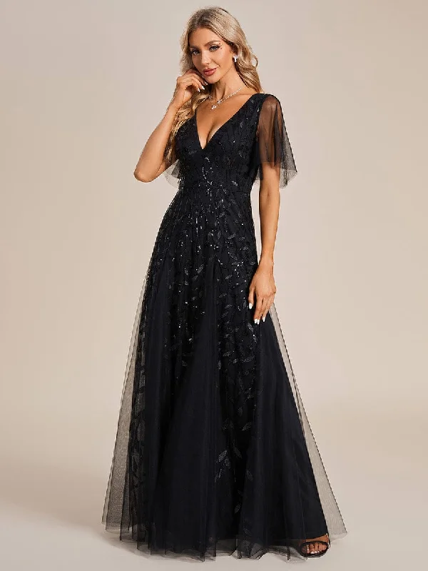 Sally sequin and tulle ball or evening dress with flutter sleeve Tunics Recommended stylist