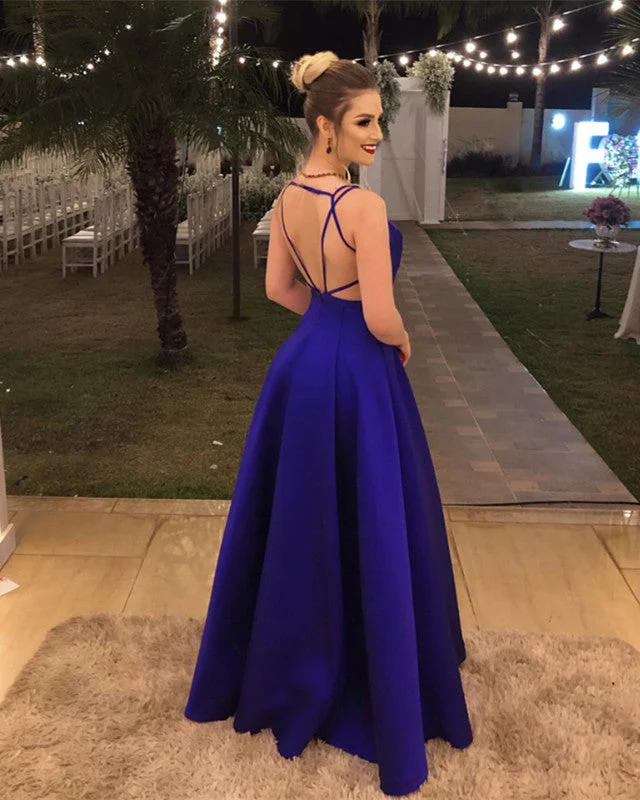 Sexy Plunge Neck Long Satin Cross Back Evening Dresses Tunics Occasion special