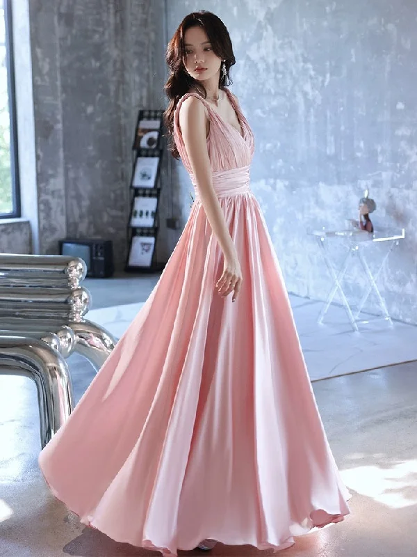 V-neck Bridesmaid Dress,Pink Prom  Dress,sexy Party Dress,Elegant Evening Dress Boat Neckline Classic