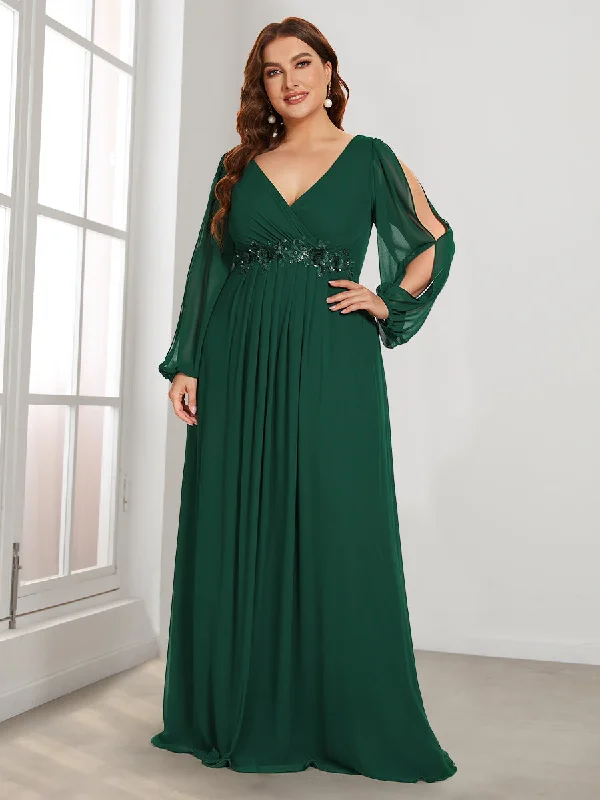 Wholesale Chiffon Plus Size Evening Dresses with Long Lantern Sleeves Shift Classic Vintage