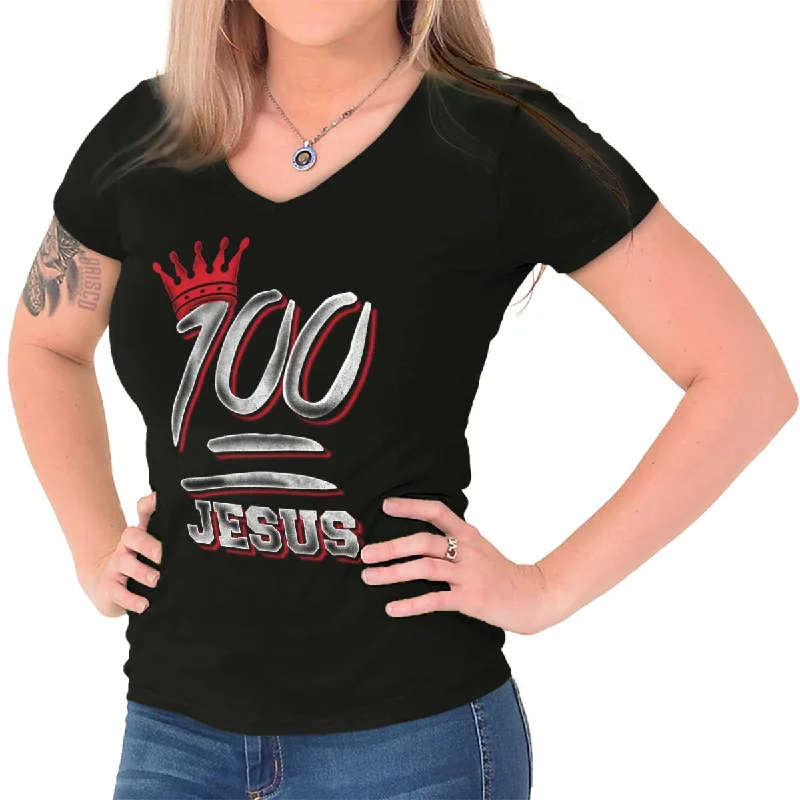 100 Jesus Junior Fit V-Neck T-Shirt Zippered Front Buttoned Front Snap Front