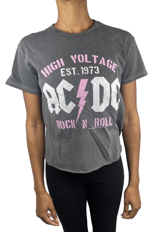 AC DC High Voltage Tee Shirt by Junk Food Mesh Fabric Canvas Fabric Denim Fabric