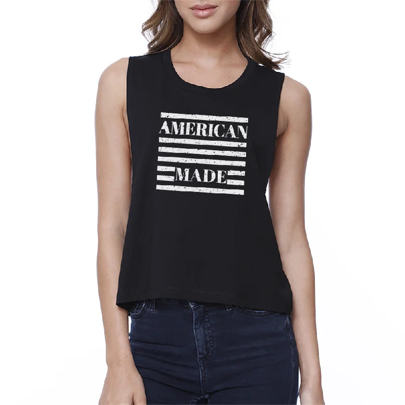 American Made Funny Graphic Crop Shirt For Women 4th of July Gifts Zippered Buttoned Snapped