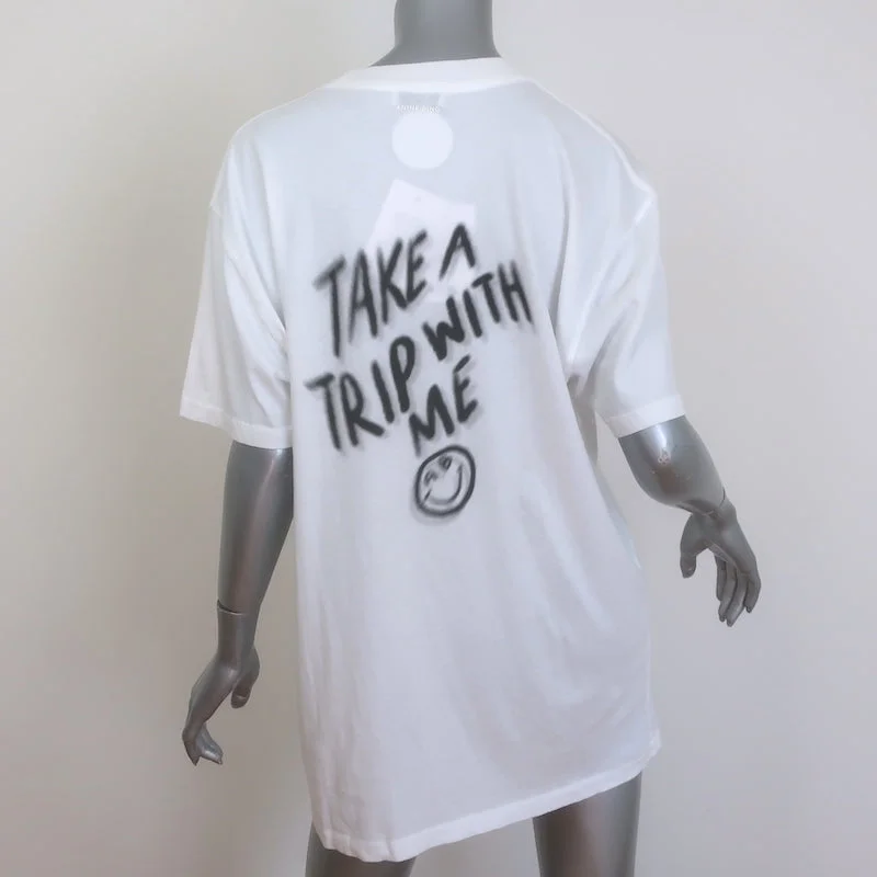 ANINE BING Walker Take A Trip With Me Tee White Cotton Size Medium NEW Lace Blend Ribbed Blend Corduroy Blend