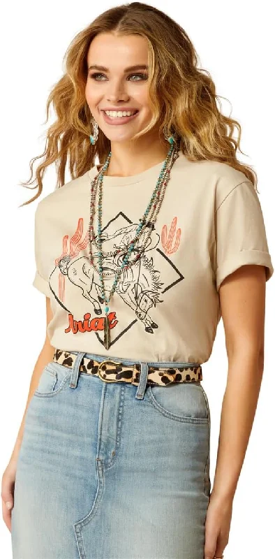 Ariat Wms Desert Bronc SS Tee Natural Solid Print Embellished