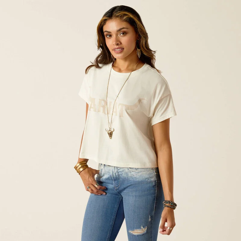 Ariat Wms Wild Hat Cropped SS Tee Coconut Milk Fashionable Trendy Casual