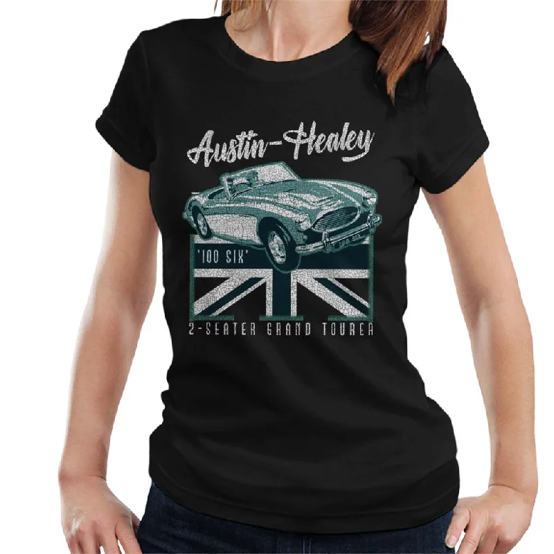 Austin Healey 2 Seater Grand Tourer British Motor Heritage Women's T-Shirt Hooded Caped Shawl Collar