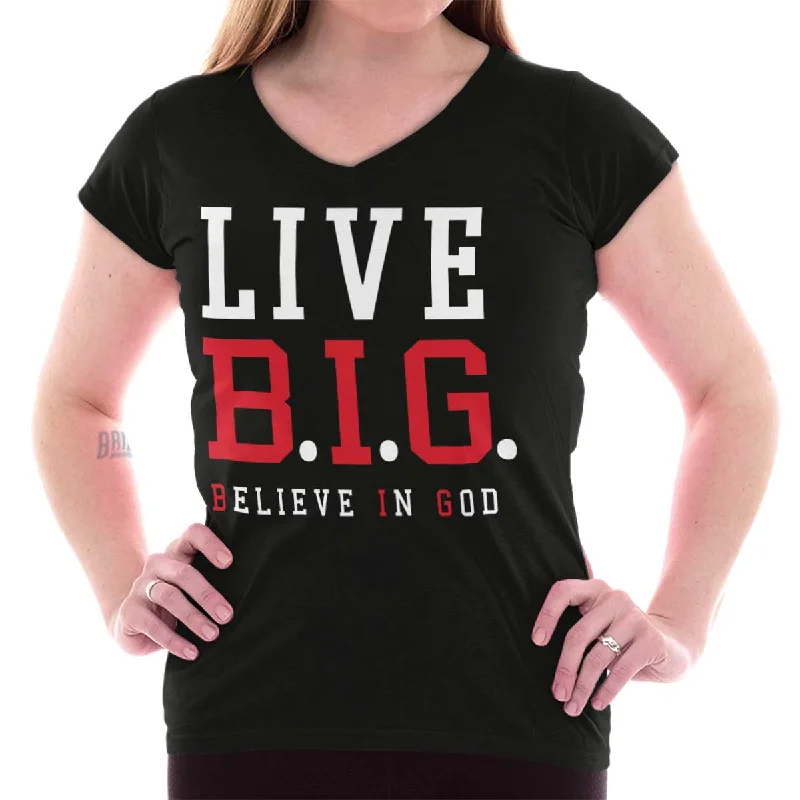 Believe in God Junior Fit V-Neck T-Shirt Striped Floral Plaid