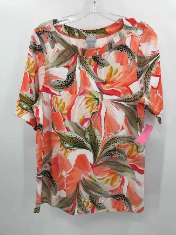 Pre-Owned Chico's Orange Size Large Printed T-shirt Spandex Blend Rayon Blend Denim Blend