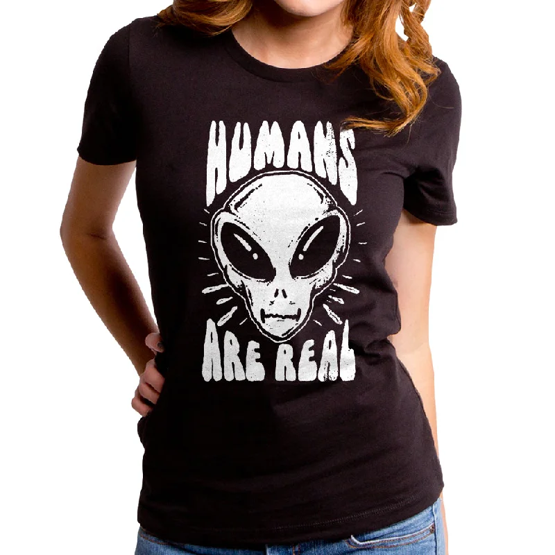 Humans Are Real Women's T-Shirt V-Neck T-Shirt Long Sleeve Cotton