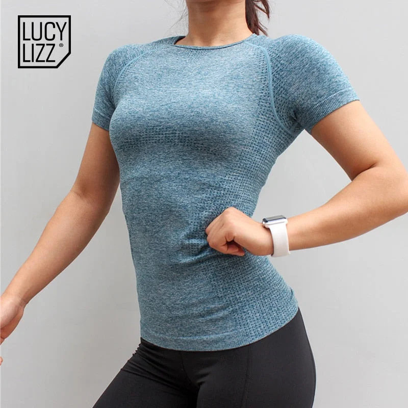 Lucylizz Fitness Women Seamless Sport Shirt Sports Wear For Women Gym Running Top Short Sleeve Yoga Workout Tops Knit Fabric Woven Fabric Fleece Fabric