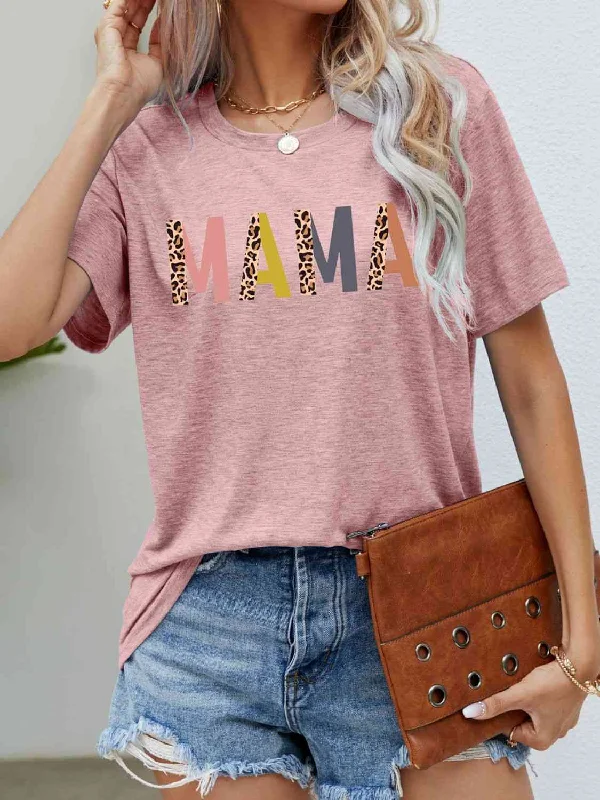 MAMA Leopard Graphic Ladies T-Shirt Terry Blend Velvet Blend Canvas Blend