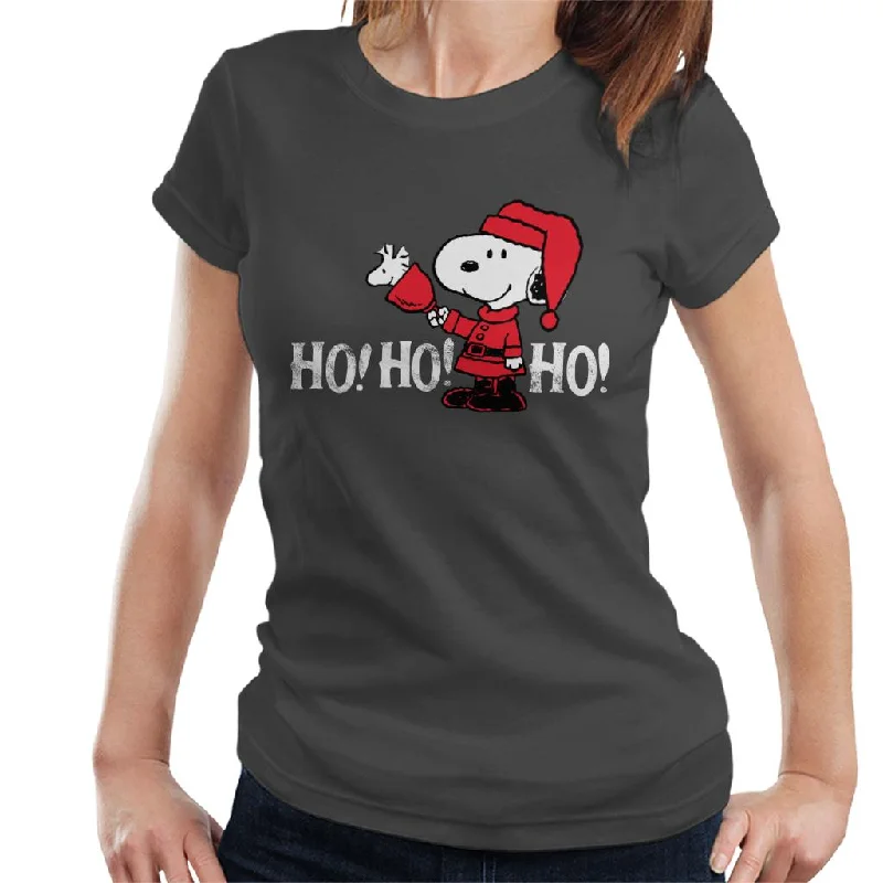 Peanuts Snoopy In A Santa Suit Ho Ho Ho Women's T-Shirt Mesh Blend Leather Blend Suede Blend