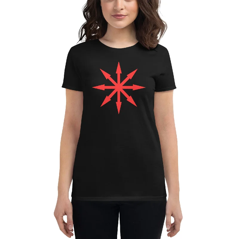 Red Symbol of Chaos Magick Star Women's Short Sleeve Babydoll T-shirt Welt Pockets Slit Pockets Flap Pockets