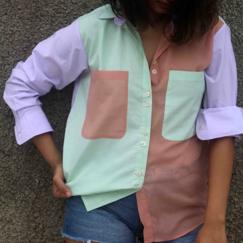 The Candy Shirt I Multicoloured Cotton Shirt- I Zippered Front Buttoned Front Snap Front