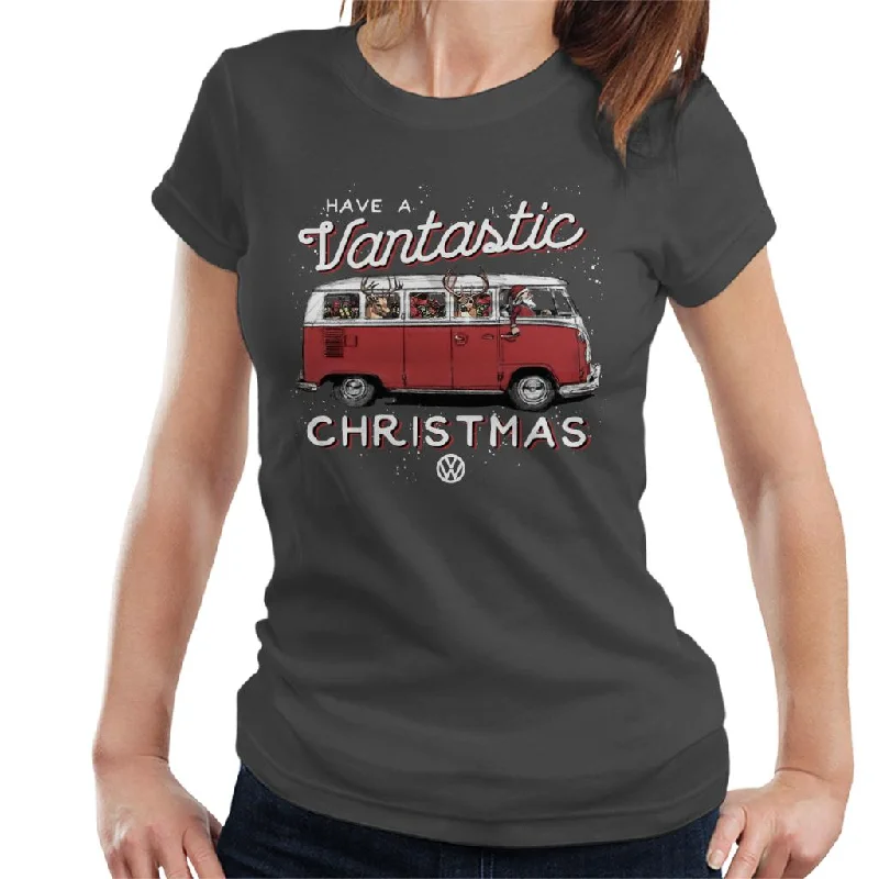 Volkswagen Have A Vantastic Christmas Camper Women's T-Shirt Welt Pockets Slit Pockets Flap Pockets