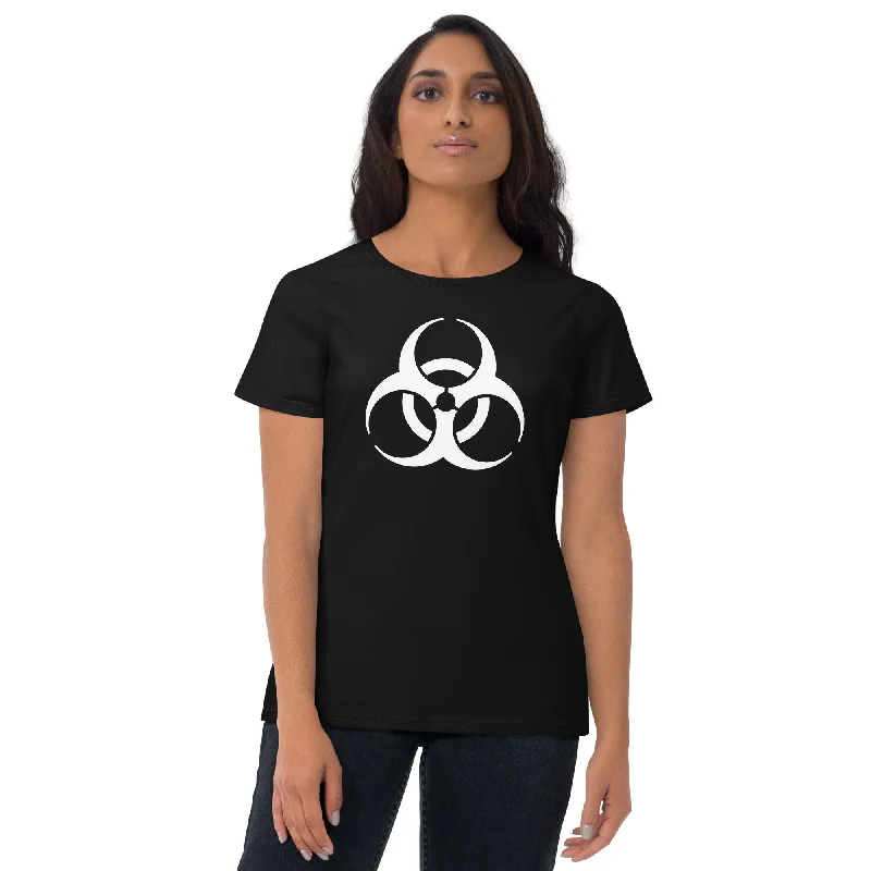 White Biohazard Sign Toxic Chemical Symbol Women's Short Sleeve Babydoll T-shirt Lace Blend Ribbed Blend Corduroy Blend