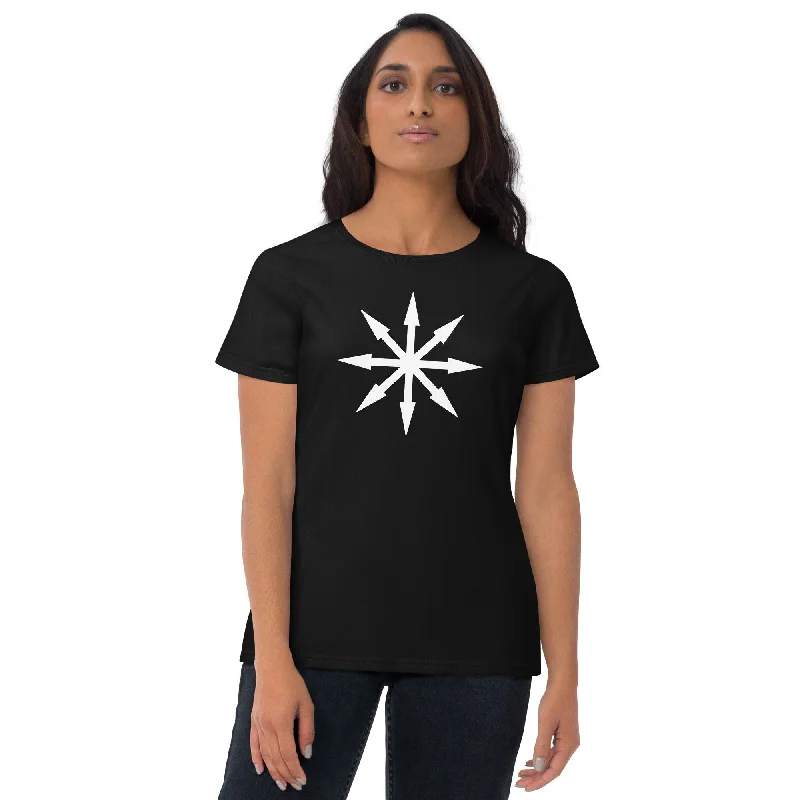 White Symbol of Chaos Magick Star Women's Short Sleeve Babydoll T-shirt Front Pockets Side Pockets Patch Pockets