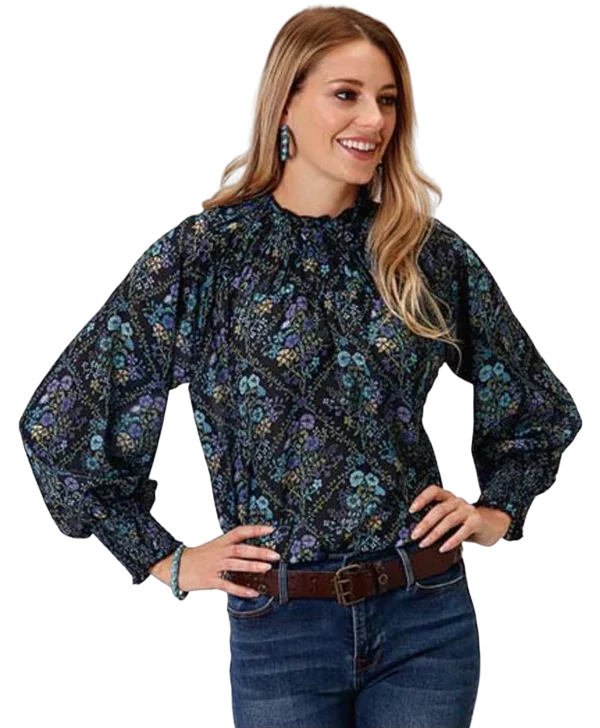 Roper Women’s Floral Blue Shirt Terry Blend Velvet Blend Canvas Blend