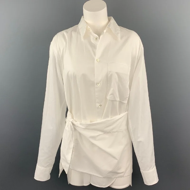 Y's by YOHJI YAMAMOTO Size M White Cotton Wrap Around Shirt Collared T-Shirt Boat Neck A-Line