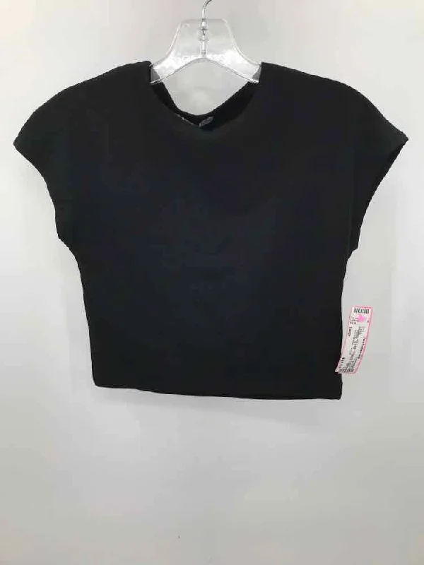 Pre-Owned Zara Black Size Large Cropped T-shirt Embroidered Appliqued Beaded