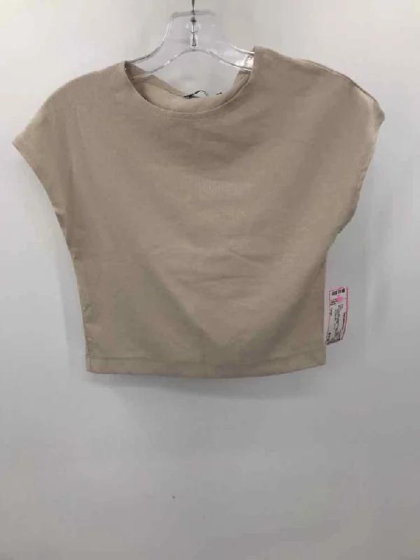 Pre-Owned Zara Tan Size Large Cropped T-shirt Rayon Fabric Velvet Fabric Corduroy Fabric